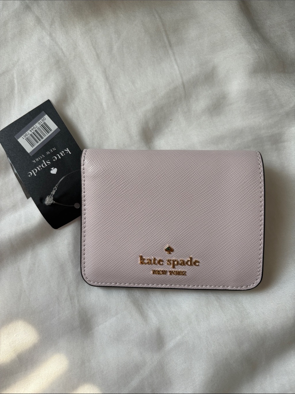 kate spade Pale Pink Saffiano Card Holder with Gold Logo